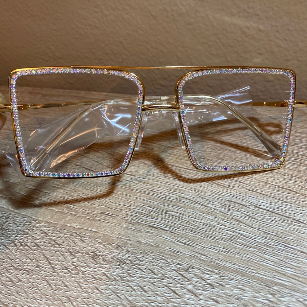 Rose Gold Women Fashion Bling Glasses